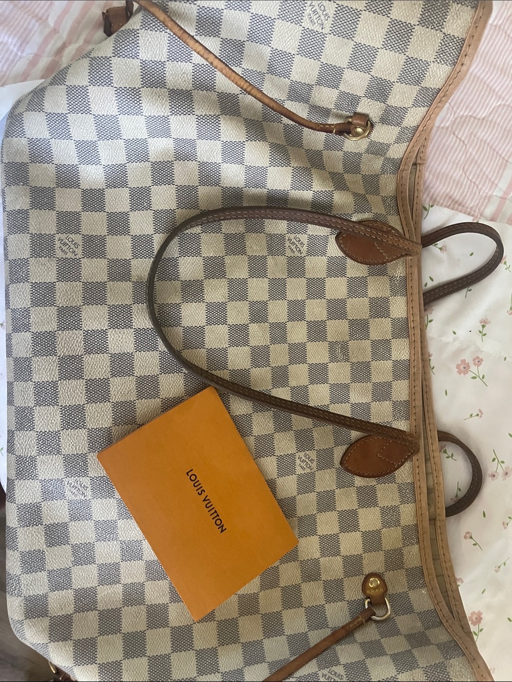 Louis Vuitton Damier Azur Checker Tote with Brown Leather Handles